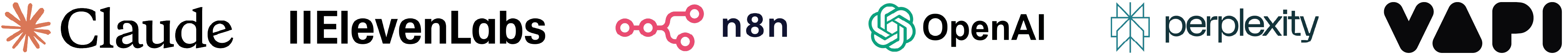 AI tools: Claude, ElevenLabs, n8n, OpenAI, Perplexity, VAPI
